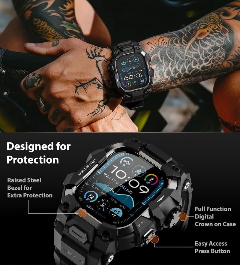 ULTIMAL Rugged Case with Band for Apple Watch 49mm,Compatible with Apple Watch Ultra 3/2/1, Military Grade Shockproof Bumper Cover for iWatch Tactical Band Men (49mm,Black) - Image 3